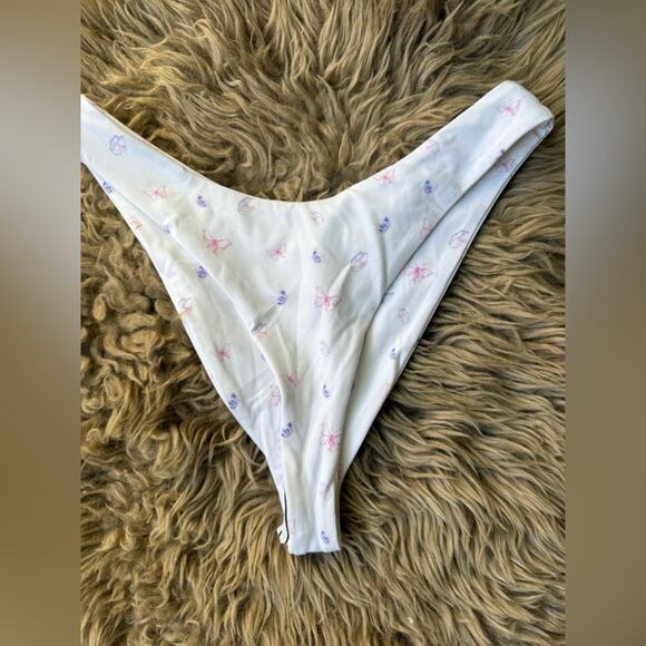 New Djerf Avenue Cheeky Swim Bikini Bottoms in Butterfly Size Small White - Picture 3 of 6